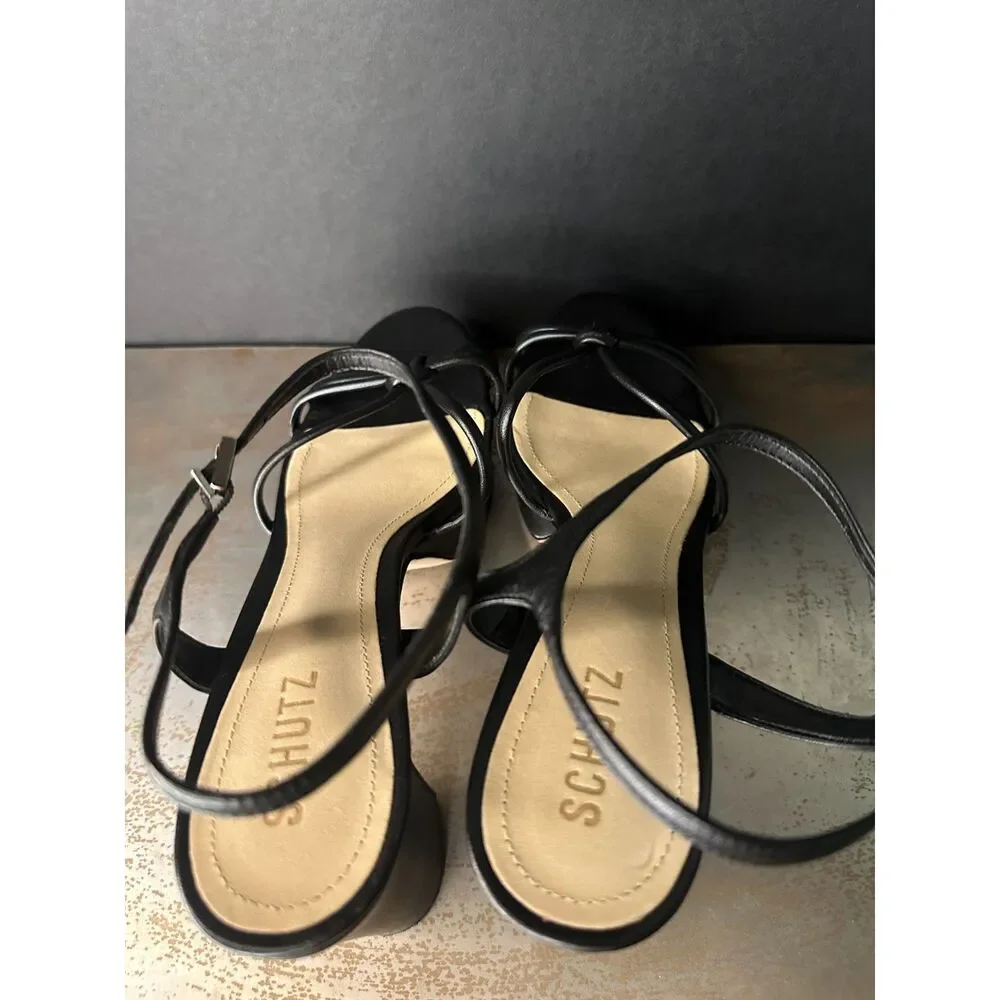 Schutz Platform Sandals 10.5 Minimalist Wedding Formal Event Dressy Black Kelsie